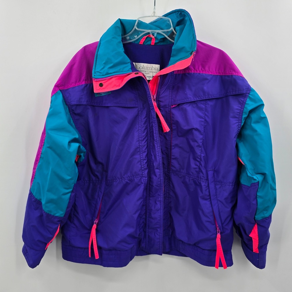 Vintage Columbia Jacket Womens L Sportswear Colorblock Jacket Purple Teal Pink